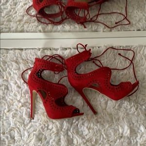 Red hot lace up stilettos MAKE AN OFFER😍